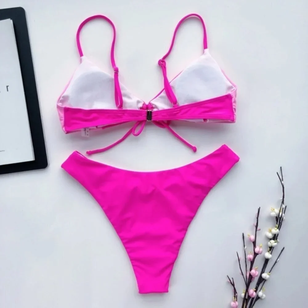 New Sexy Contrast High Cut Leg Bikini Set Swimsuit